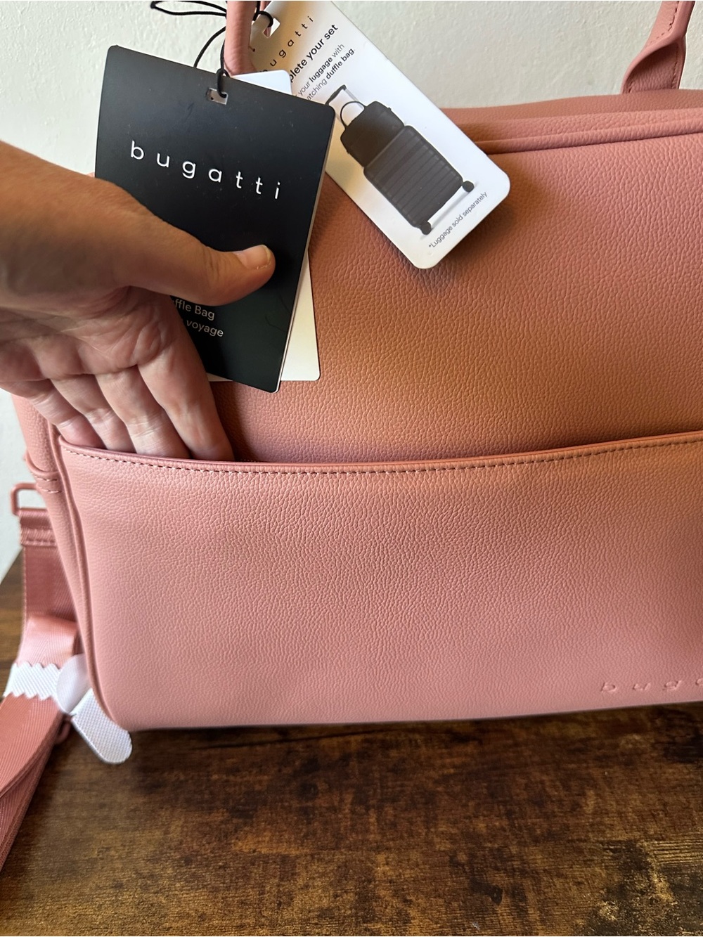 Bugatti Lagos Pink Duffle Bag Weekender with Crossbody Strap Faux Leather NWT - Picture 3 of 10